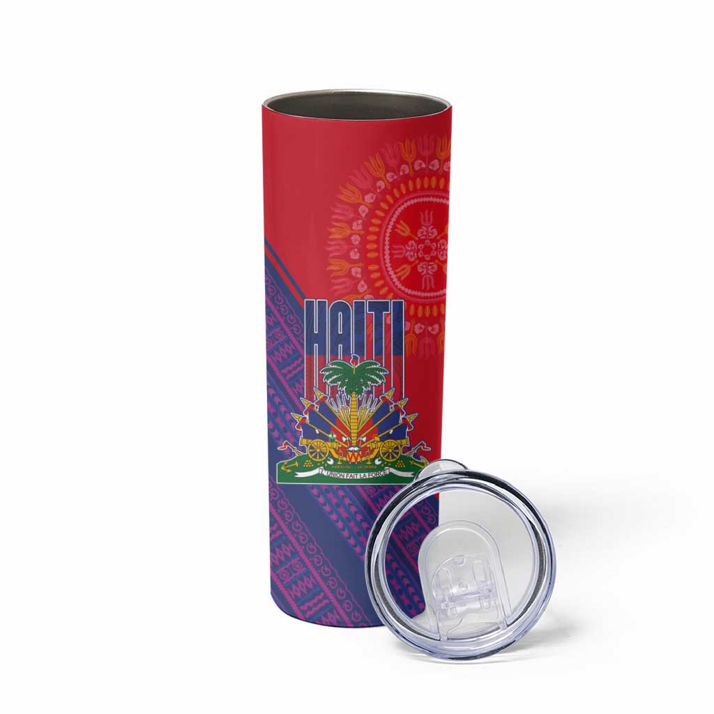 Haiti National Emblem Skinny Tumbler Dashiki and Polynesian Pattern