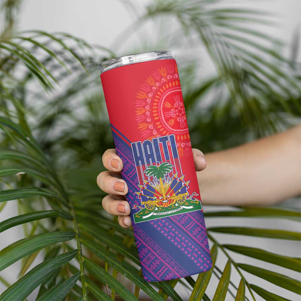 Haiti National Emblem Skinny Tumbler Dashiki and Polynesian Pattern