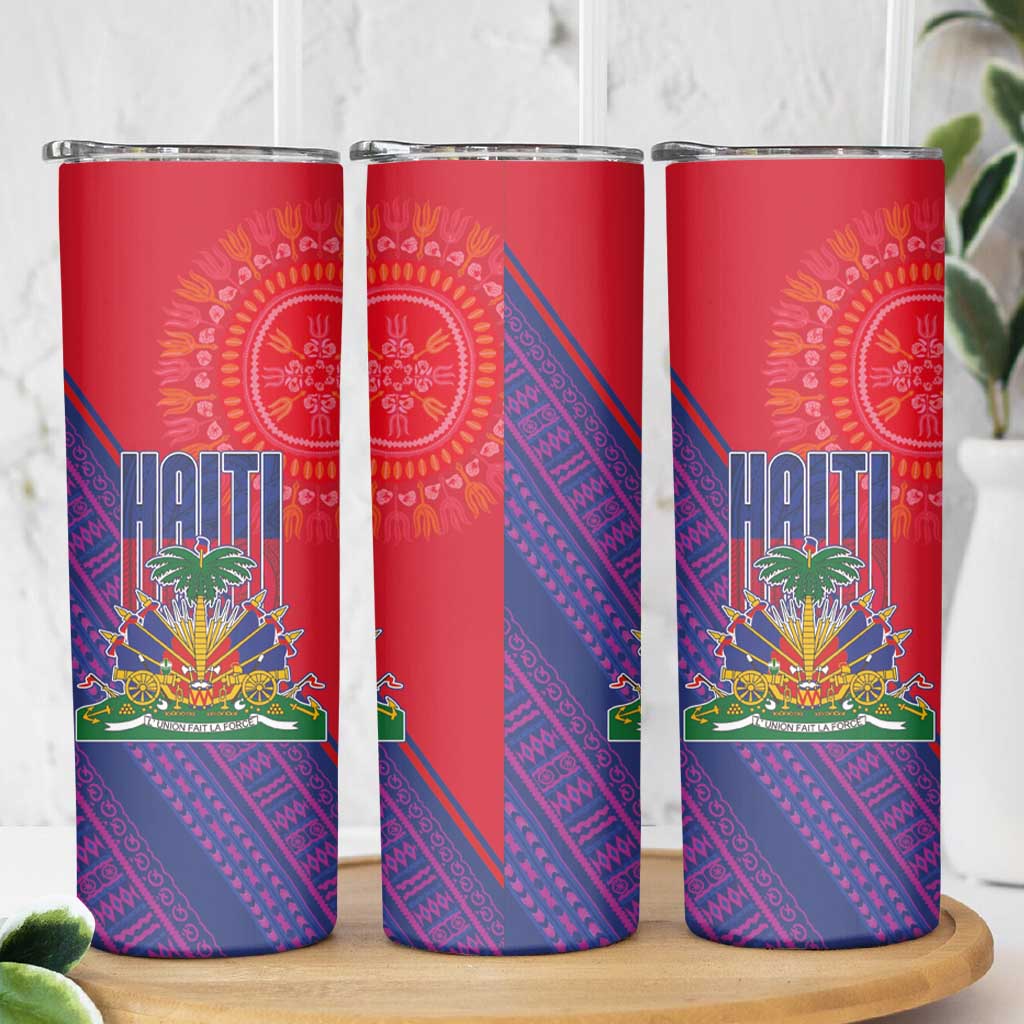 Haiti National Emblem Skinny Tumbler Dashiki and Polynesian Pattern
