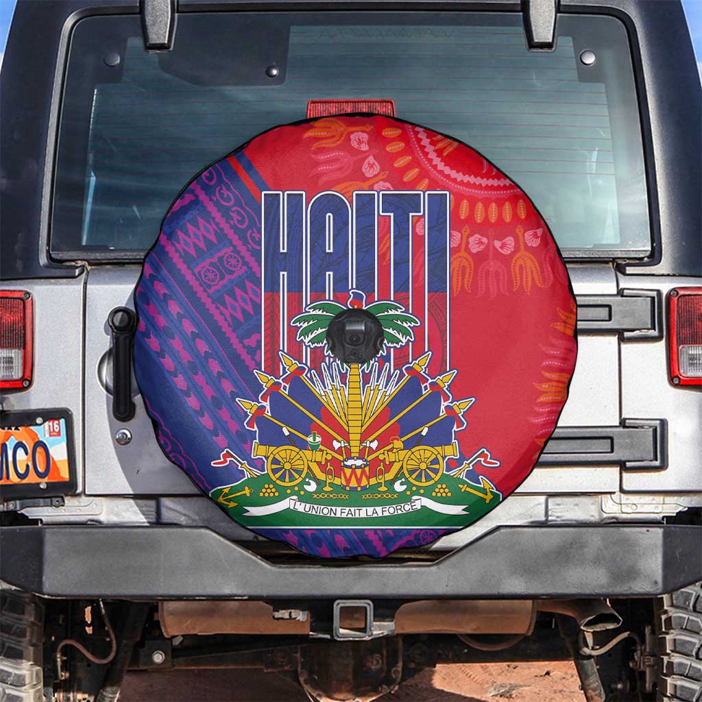 Haiti National Emblem Spare Tire Cover Dashiki and Polynesian Pattern
