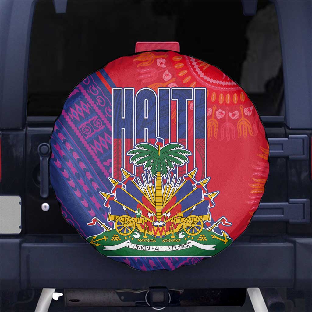 Haiti National Emblem Spare Tire Cover Dashiki and Polynesian Pattern