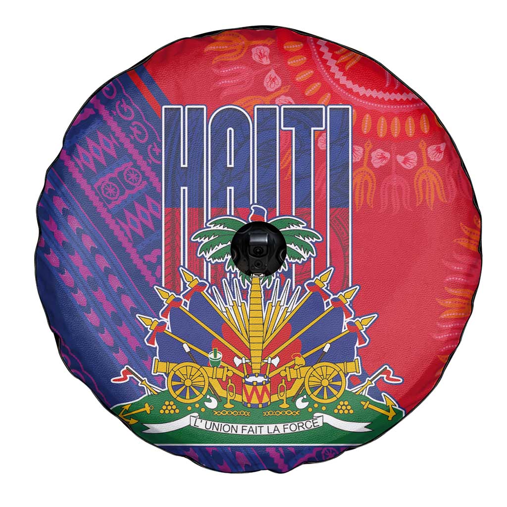 Haiti National Emblem Spare Tire Cover Dashiki and Polynesian Pattern