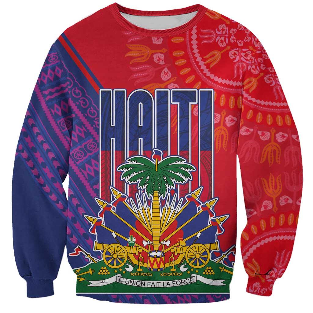 Haiti National Emblem Sweatshirt Dashiki and Polynesian Pattern