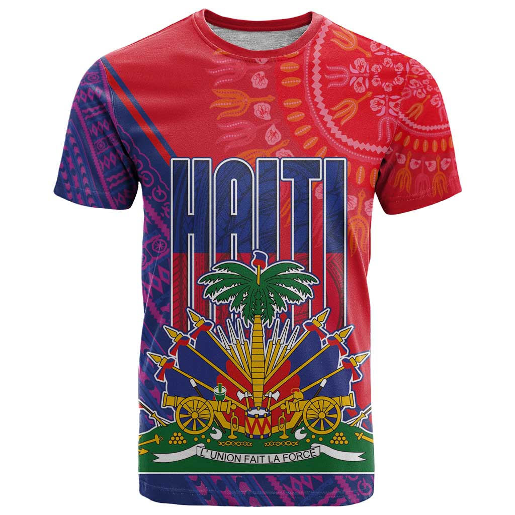 Haiti National Emblem T Shirt Dashiki and Polynesian Pattern