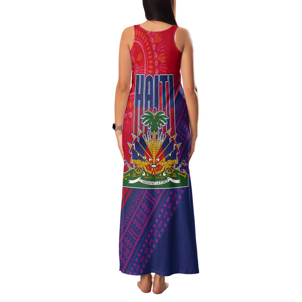 Haiti National Emblem Tank Maxi Dress Dashiki and Polynesian Pattern
