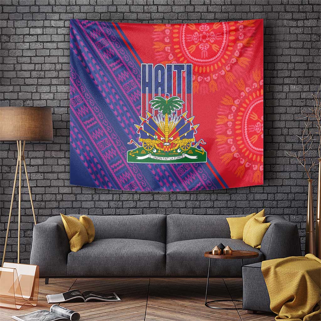 Haiti National Emblem Tapestry Dashiki and Polynesian Pattern