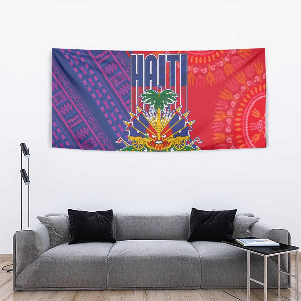 Haiti National Emblem Tapestry Dashiki and Polynesian Pattern