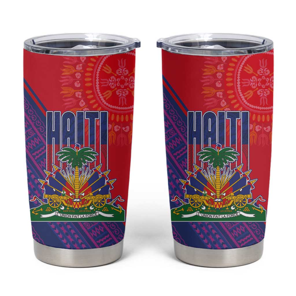 Haiti National Emblem Tumbler Cup Dashiki and Polynesian Pattern