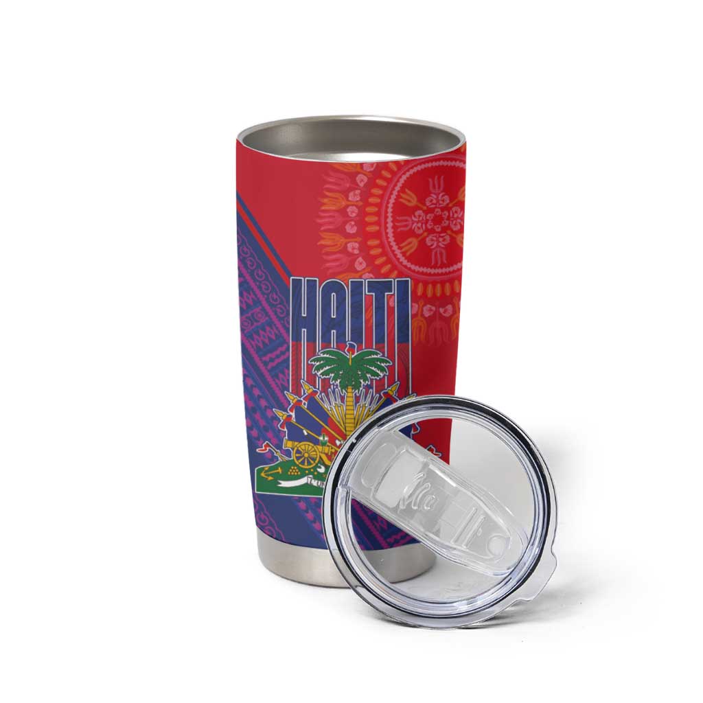 Haiti National Emblem Tumbler Cup Dashiki and Polynesian Pattern