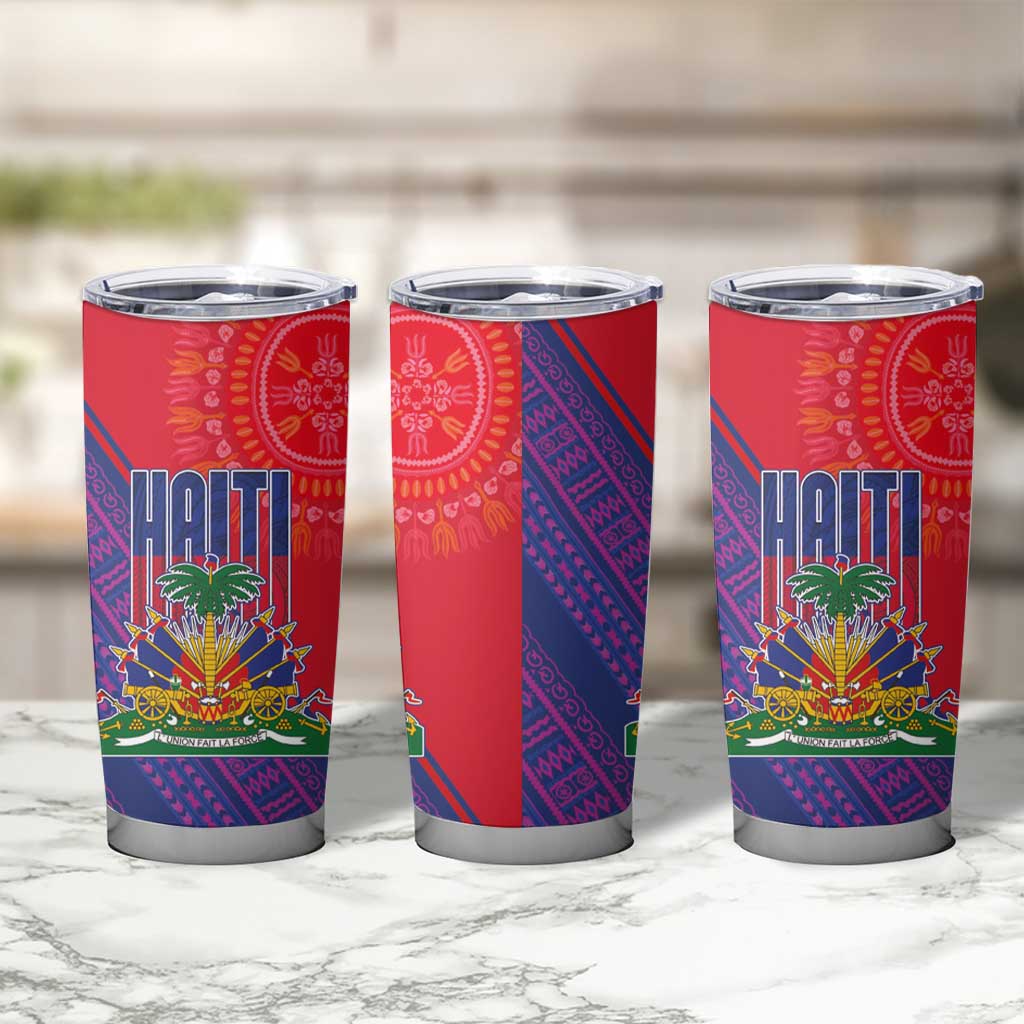 Haiti National Emblem Tumbler Cup Dashiki and Polynesian Pattern