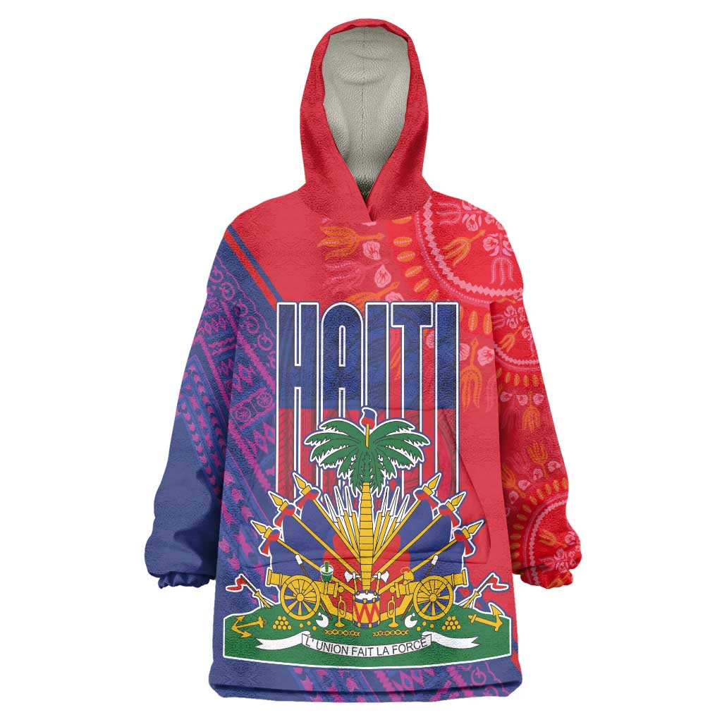 Haiti National Emblem Wearable Blanket Hoodie Dashiki and Polynesian Pattern