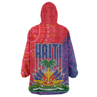Haiti National Emblem Wearable Blanket Hoodie Dashiki and Polynesian Pattern