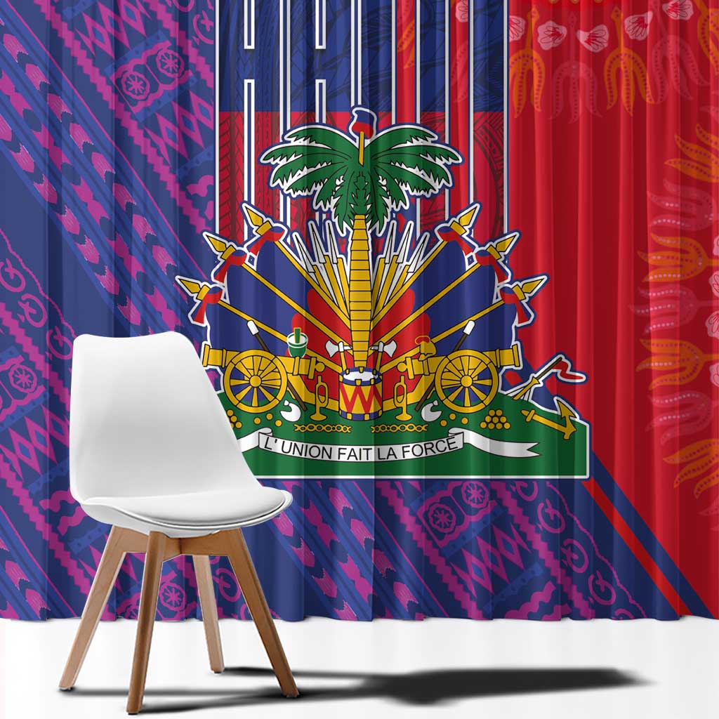 Haiti National Emblem Window Curtain Dashiki and Polynesian Pattern