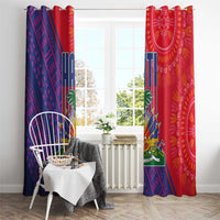 Haiti National Emblem Window Curtain Dashiki and Polynesian Pattern
