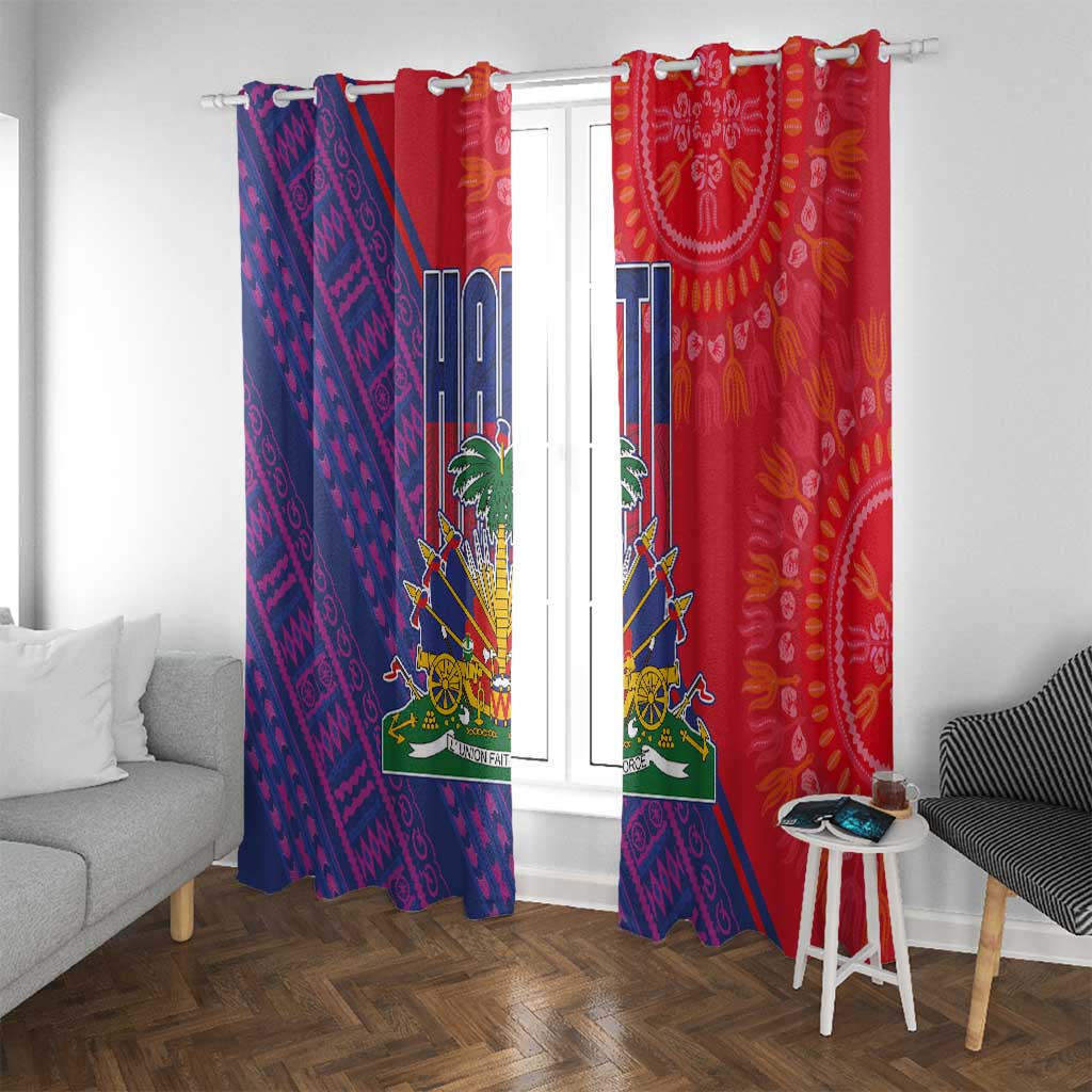 Haiti National Emblem Window Curtain Dashiki and Polynesian Pattern