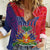 Haiti National Emblem Women Casual Shirt Dashiki and Polynesian Pattern