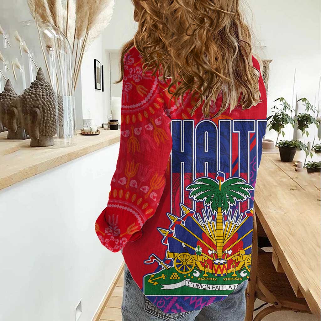 Haiti National Emblem Women Casual Shirt Dashiki and Polynesian Pattern