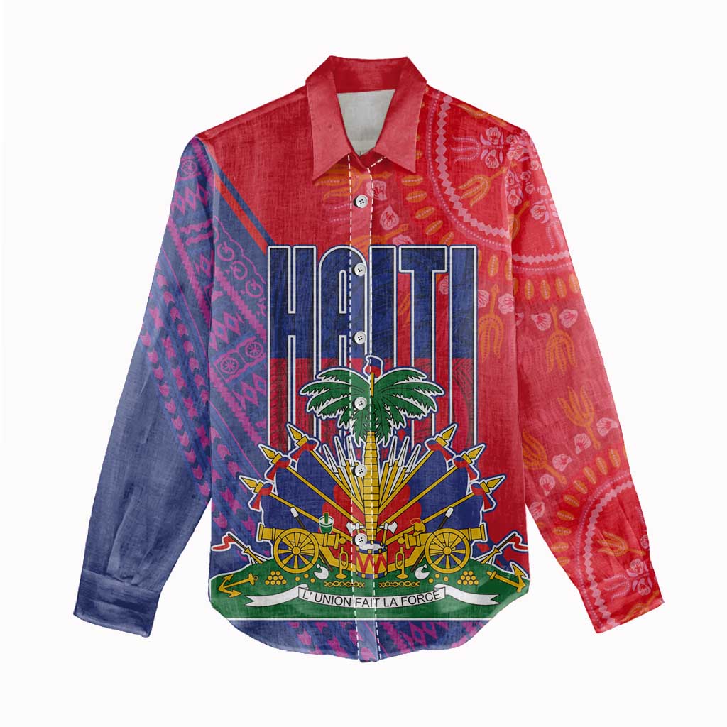 Haiti National Emblem Women Casual Shirt Dashiki and Polynesian Pattern