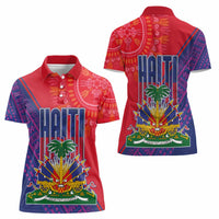 Haiti National Emblem Women Polo Shirt Dashiki and Polynesian Pattern