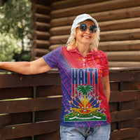 Haiti National Emblem Women Polo Shirt Dashiki and Polynesian Pattern
