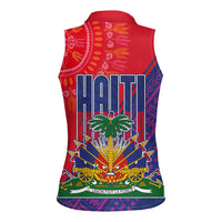Haiti National Emblem Women Sleeveless Polo Shirt Dashiki and Polynesian Pattern