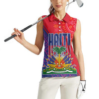 Haiti National Emblem Women Sleeveless Polo Shirt Dashiki and Polynesian Pattern