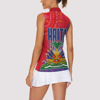 Haiti National Emblem Women Sleeveless Polo Shirt Dashiki and Polynesian Pattern