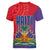 Haiti National Emblem Women V-Neck T-Shirt Dashiki and Polynesian Pattern