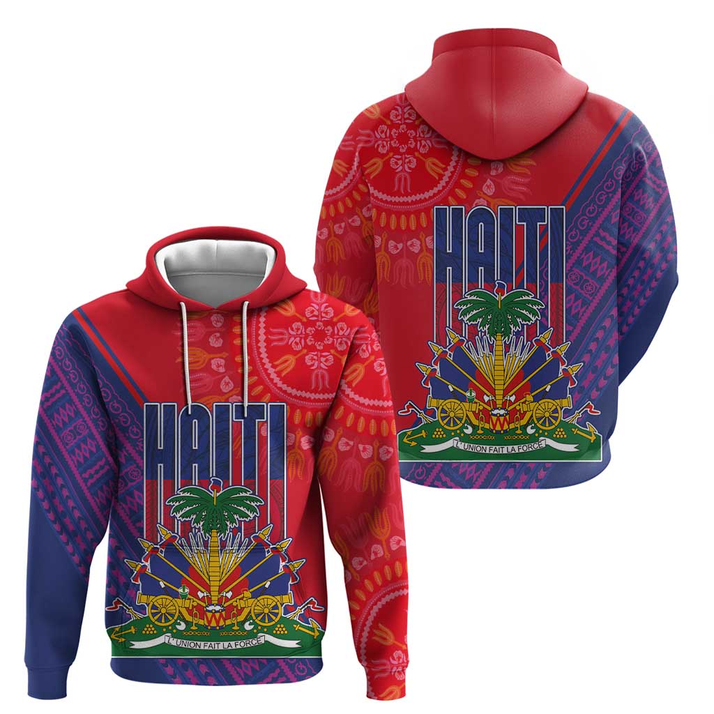 Haiti National Emblem Zip Hoodie Dashiki and Polynesian Pattern