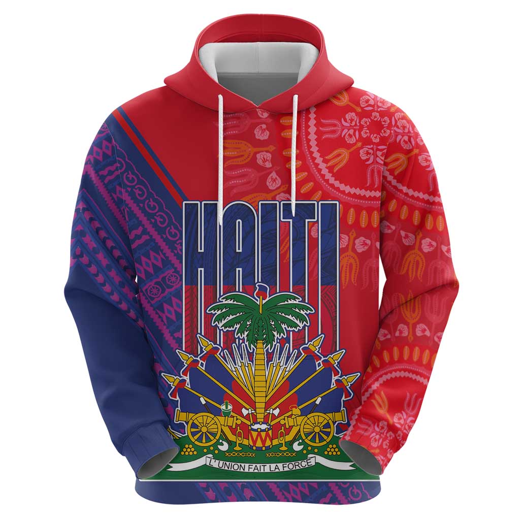 Haiti National Emblem Zip Hoodie Dashiki and Polynesian Pattern