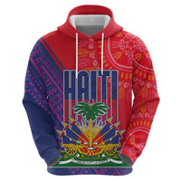 Haiti National Emblem Zip Hoodie Dashiki and Polynesian Pattern