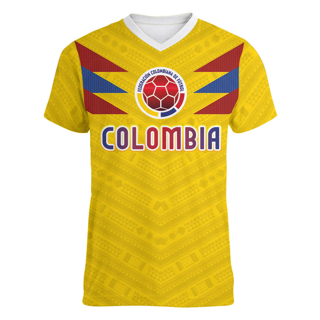 Colombia National Football Custom Women V-Neck T-Shirt Glory 2026 Inspired Sombrero Vueltiao
