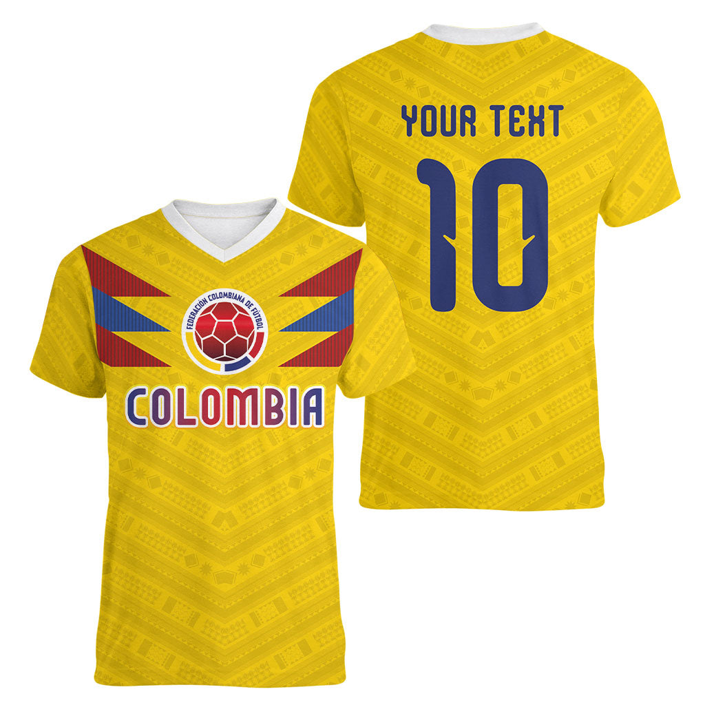 Colombia National Football Custom Women V-Neck T-Shirt Glory 2026 Inspired Sombrero Vueltiao