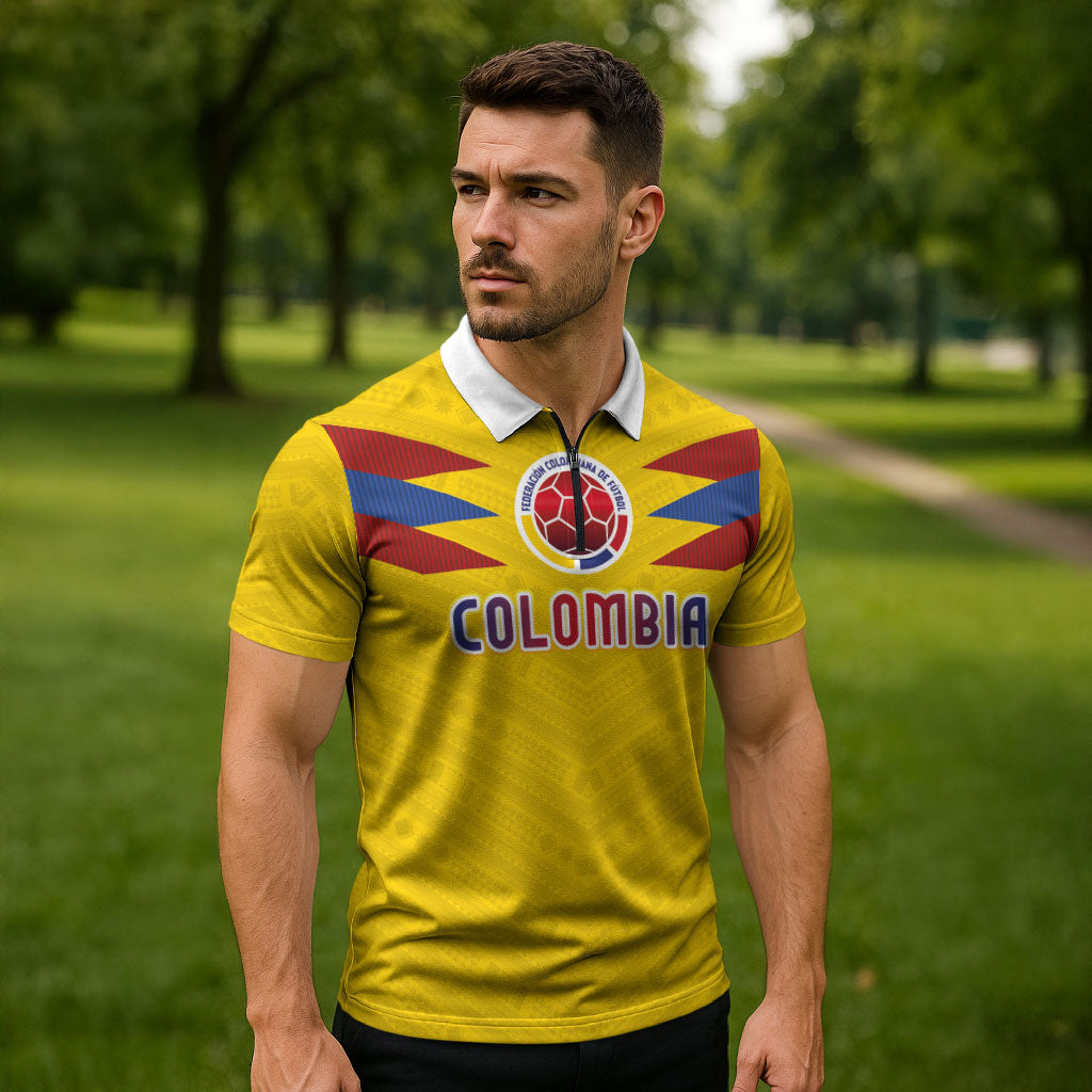 Colombia National Football Custom Zipper Polo Shirt Glory 2026 Inspired Sombrero Vueltiao