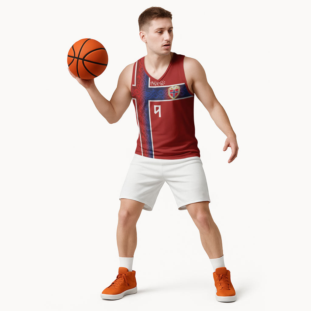 Norwegian Football Custom 2026 Basketball Jersey Norge Viking Ornament Red Color