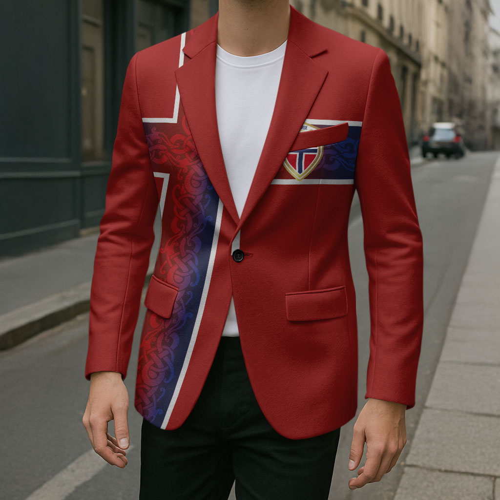 Norwegian Football Custom 2026 Blazer Norge Viking Ornament Red Color