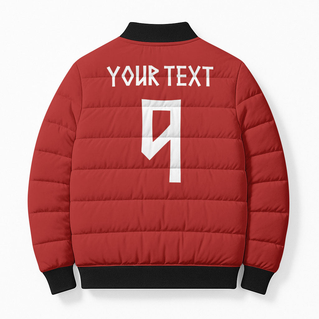 Norwegian Football Custom 2026 Bomber Puffer Jacket Norge Viking Ornament Red Color