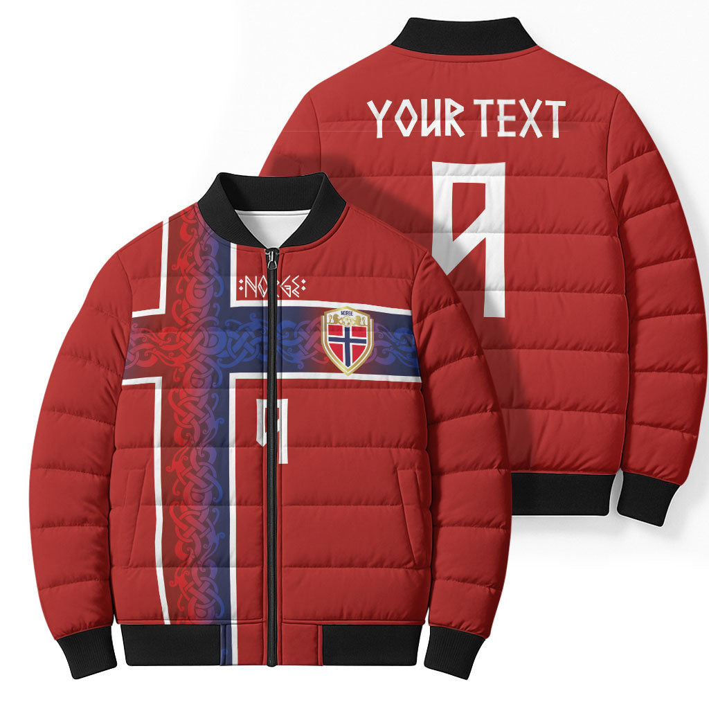 Norwegian Football Custom 2026 Bomber Puffer Jacket Norge Viking Ornament Red Color