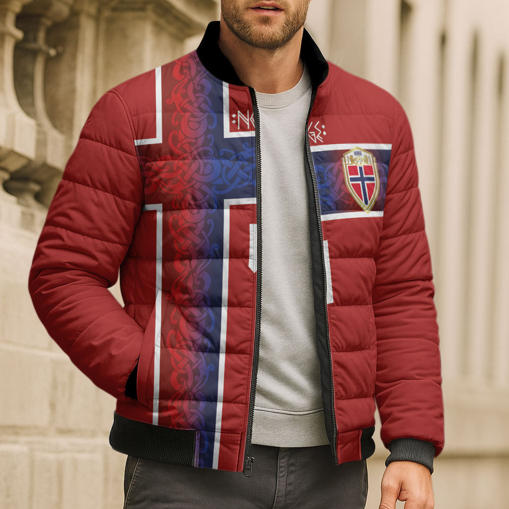 Norwegian Football Custom 2026 Bomber Puffer Jacket Norge Viking Ornament Red Color