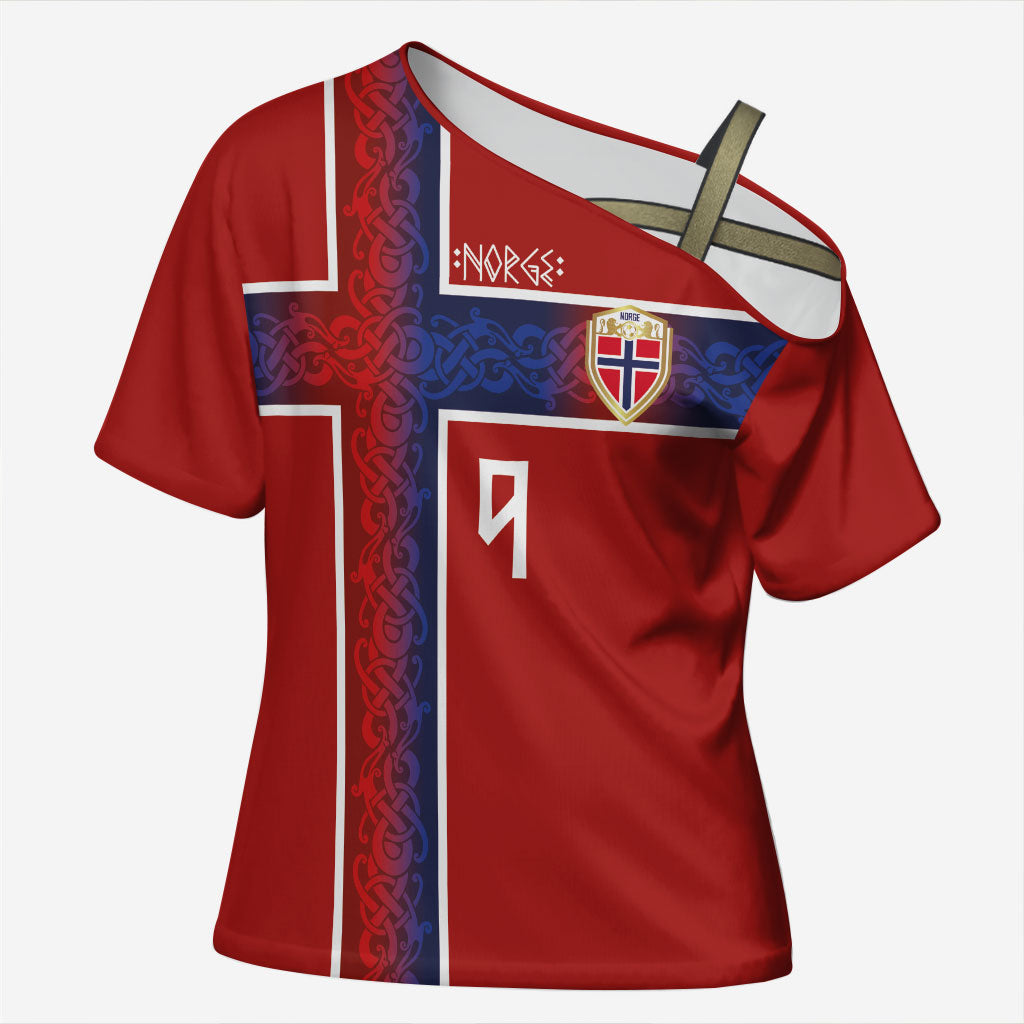 Norwegian Football Custom 2026 Cross Shoulder Shirt Norge Viking Ornament Red Color