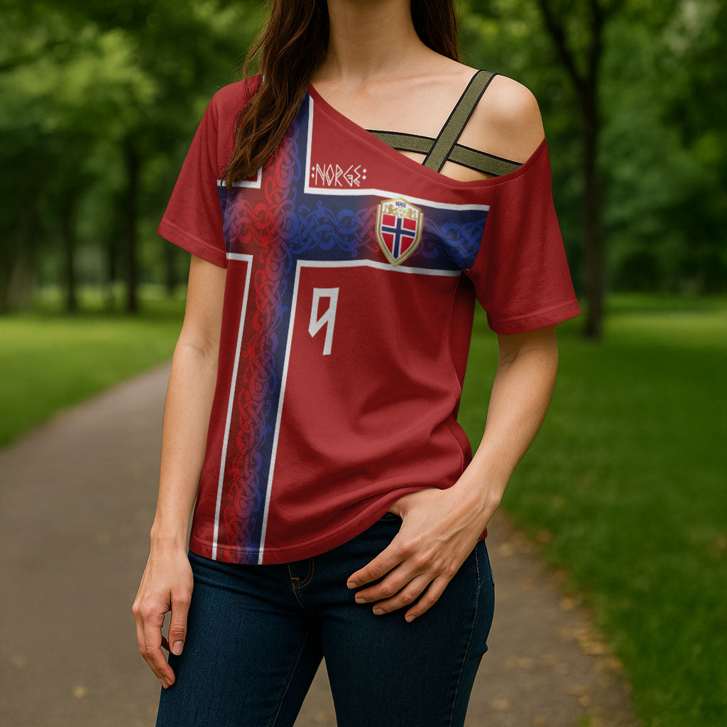 Norwegian Football Custom 2026 Cross Shoulder Shirt Norge Viking Ornament Red Color