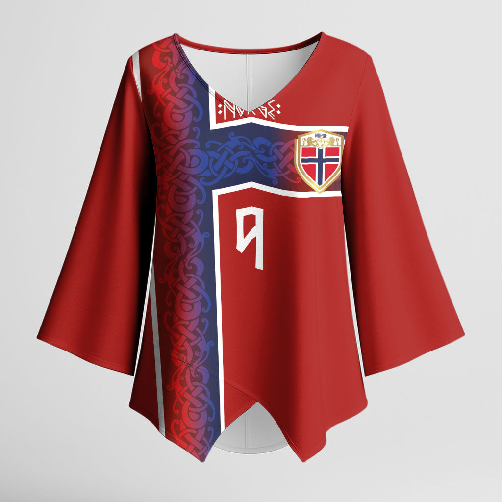 Norwegian Football Custom 2026 Kimono Sleeve Blouse Norge Viking Ornament Red Color