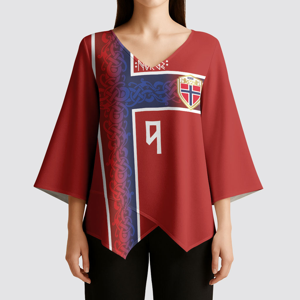 Norwegian Football Custom 2026 Kimono Sleeve Blouse Norge Viking Ornament Red Color