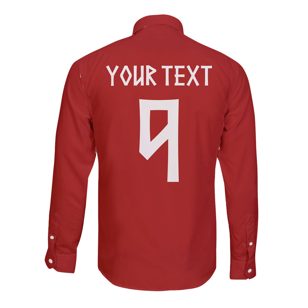 Norwegian Football Custom 2026 Long Sleeve Button Shirt Norge Viking Ornament Red Color
