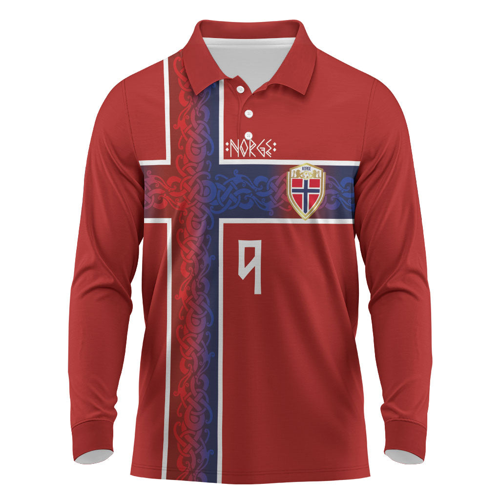 Norwegian Football Custom 2026 Long Sleeve Polo Shirt Norge Viking Ornament Red Color