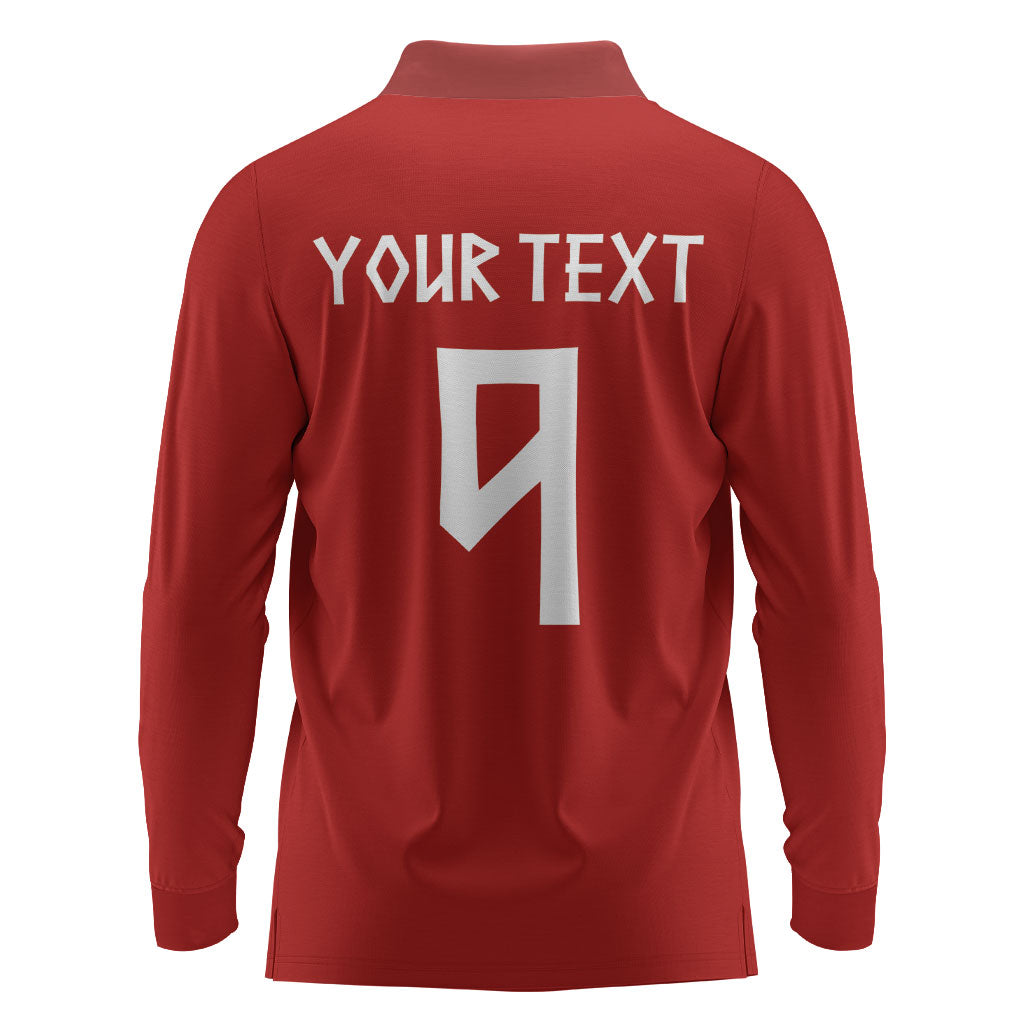 Norwegian Football Custom 2026 Long Sleeve Polo Shirt Norge Viking Ornament Red Color