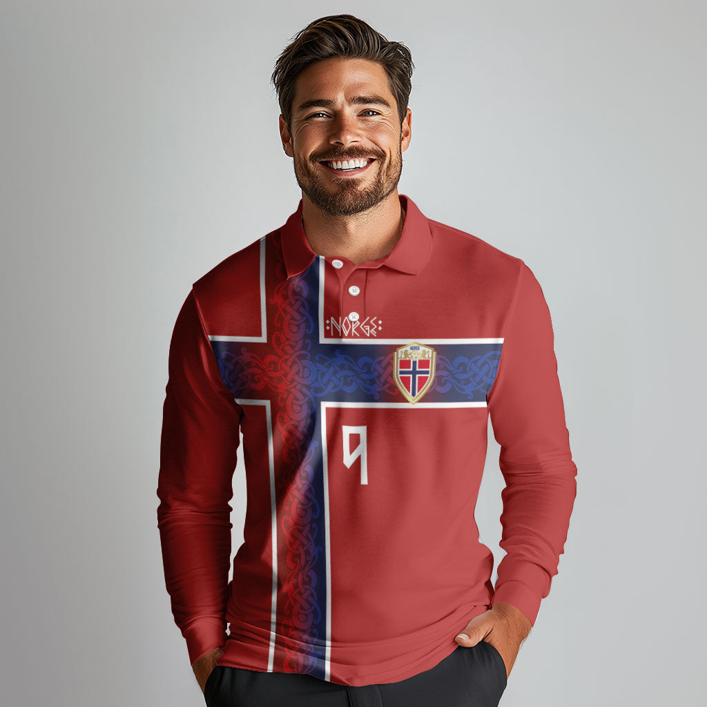 Norwegian Football Custom 2026 Long Sleeve Polo Shirt Norge Viking Ornament Red Color