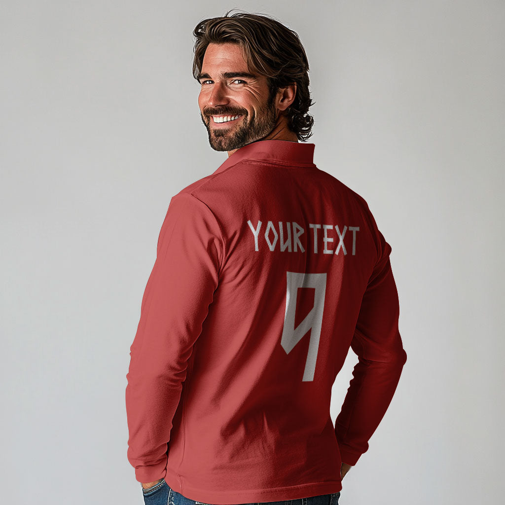 Norwegian Football Custom 2026 Long Sleeve Polo Shirt Norge Viking Ornament Red Color