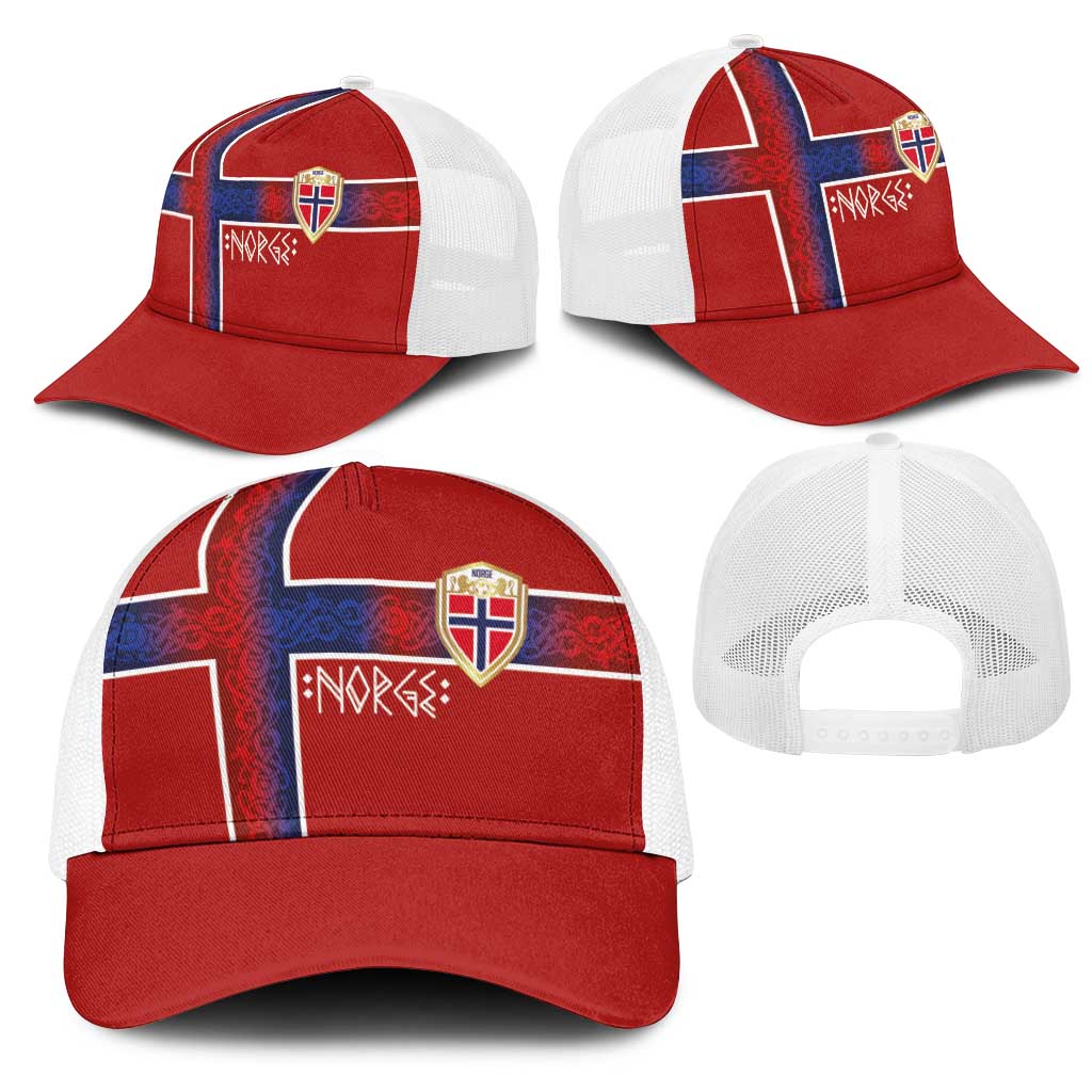 Norwegian Football 2026 Mesh Trucker Cap Norge Viking Ornament Red Color