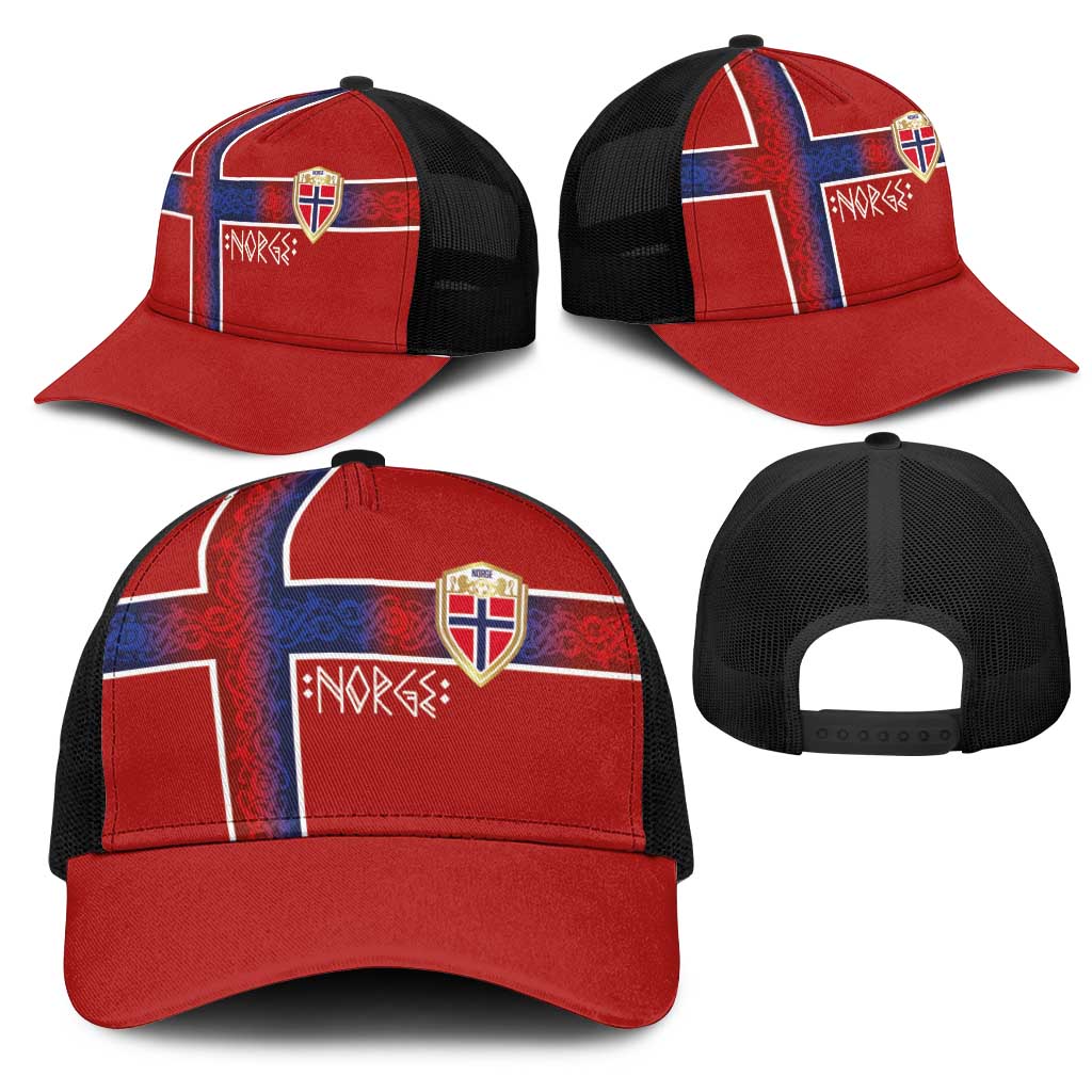 Norwegian Football 2026 Mesh Trucker Cap Norge Viking Ornament Red Color